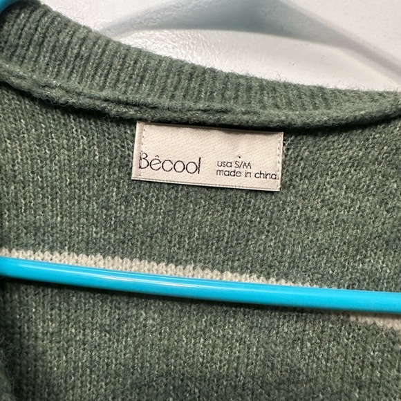 Women's Green Striped Sweater - Picture 2 of 2